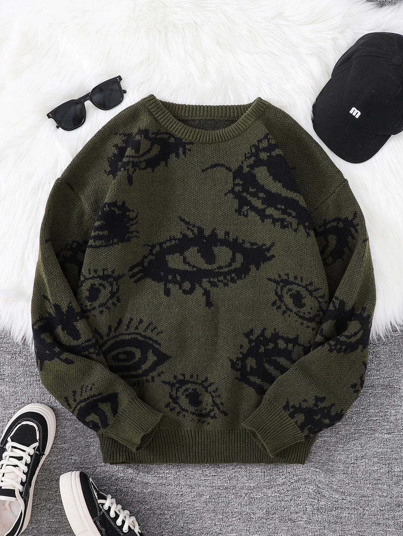 Dark Academia Abstract Eye Sweater - Round Neck
