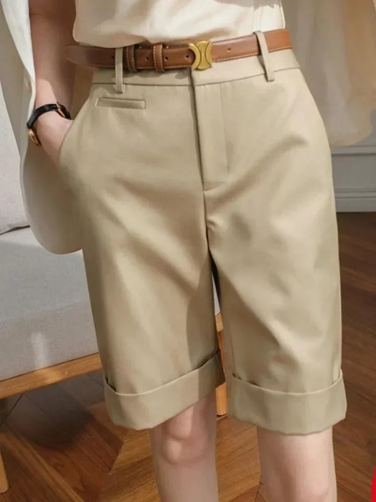 Dark Academia White Office Shorts - High Waist