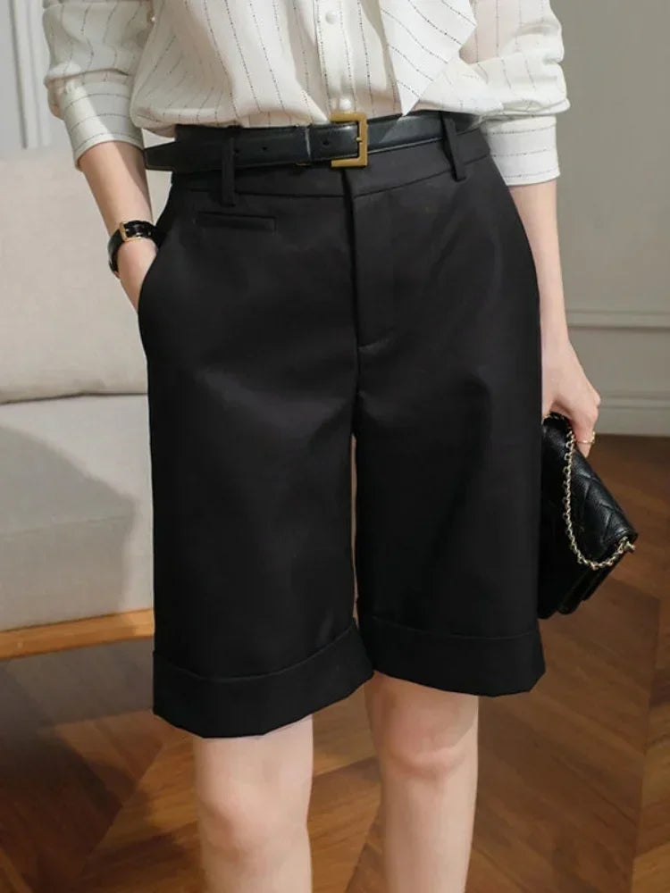 Dark Academia White Office Shorts - High Waist