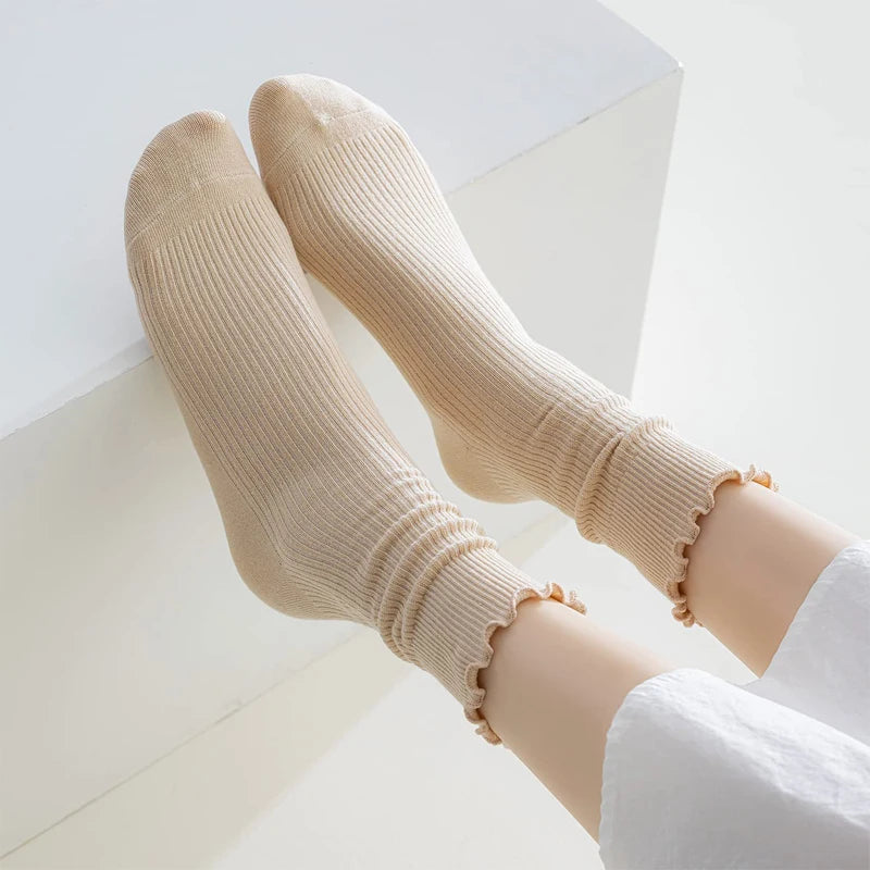 Dark Academia Ruffle Cotton Tube Socks 3-Pack