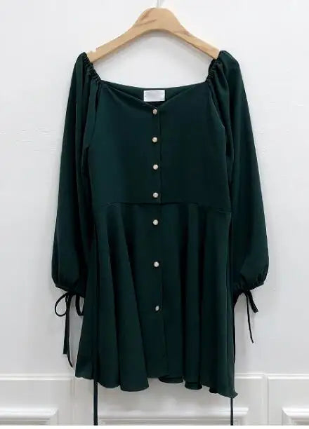 Dark Academia A-Line Mini Dress - Button Vintage
