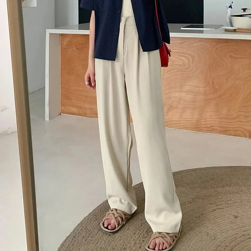 Dark Academia Black Wide Leg Pants - High Waist Suit Style