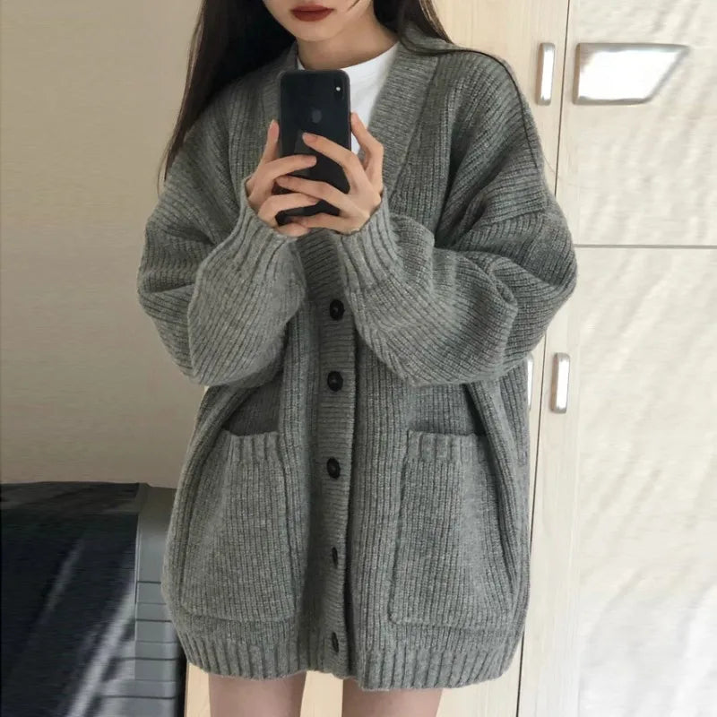 Dark Academia Autumn Cardigan - V-Neck Loose