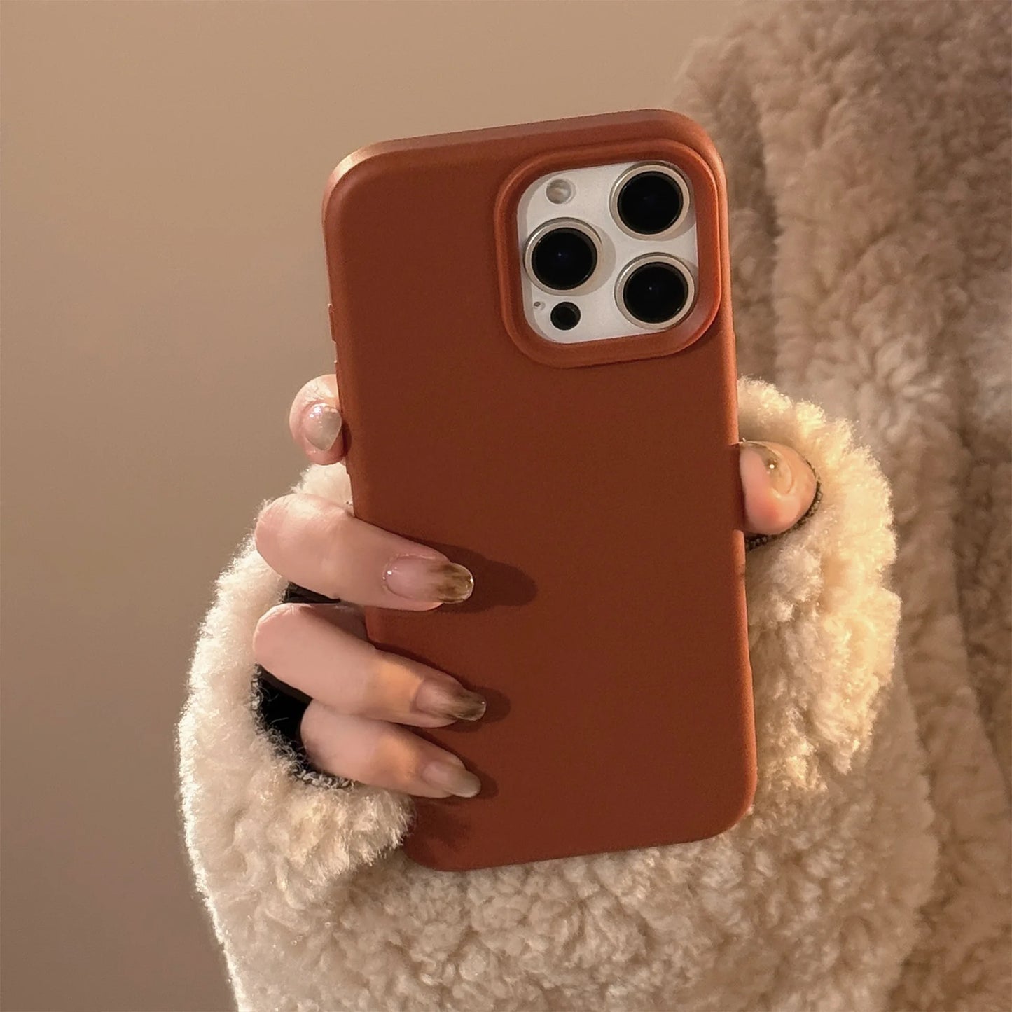 Dark Academia Minimalist iPhone Case - Brown Cream