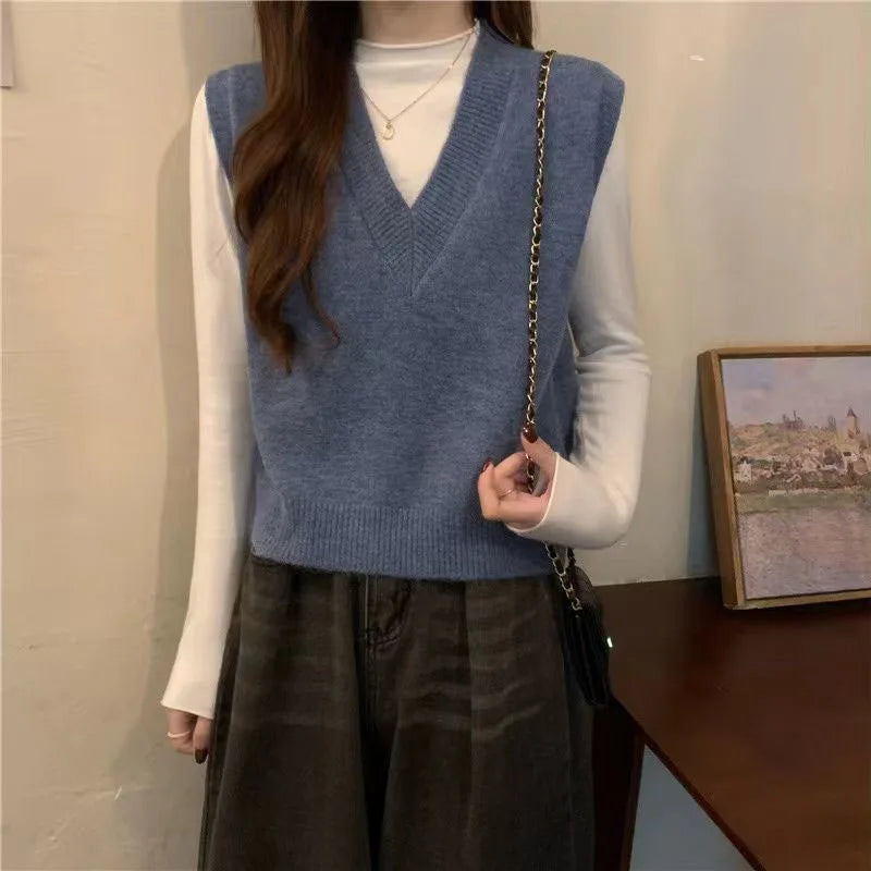 Dark Academia Vintage Knitted Vest - V-Neck Chic
