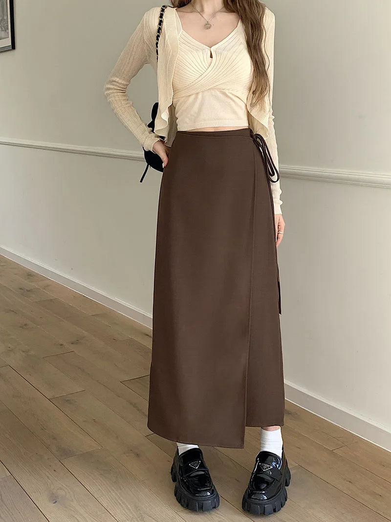 Dark Academia Irregular Long Skirt - High Waist Pencil Style