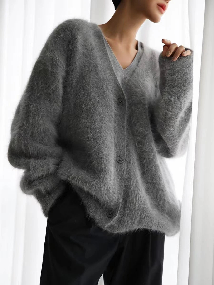 Dark Academia V-Neck Cardigan - Button Oversized