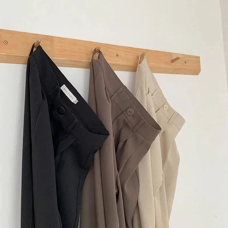 Dark Academia Black Suit Pants - High Waist Office Style