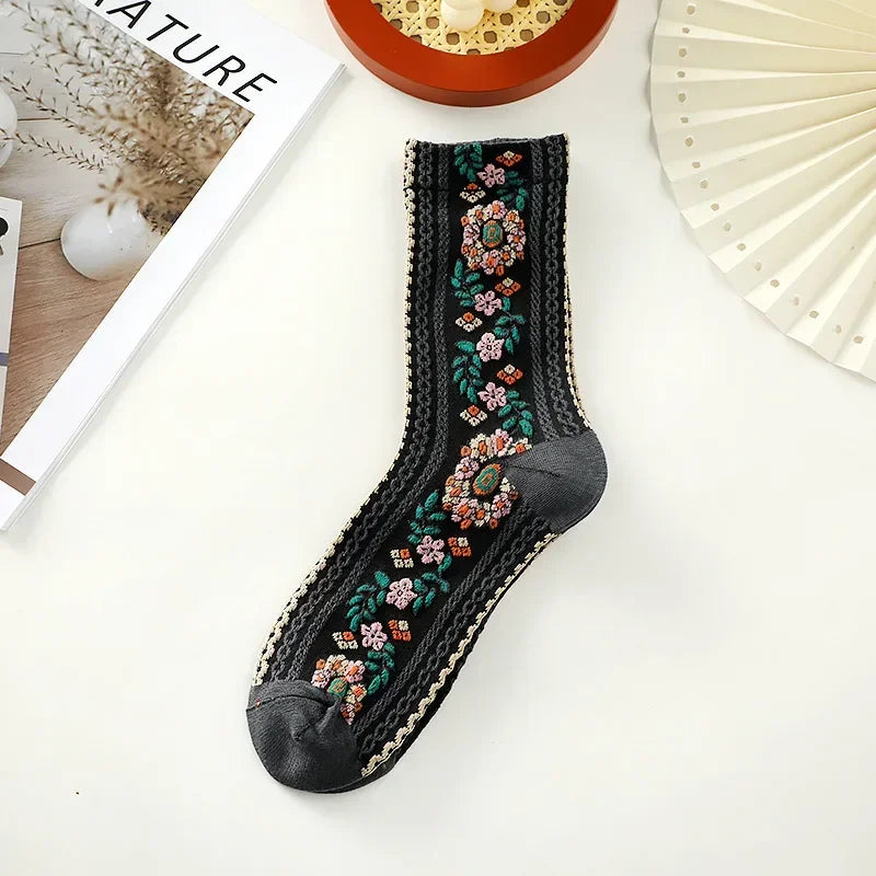 Dark Academia Floral Retro Middle Tube Socks