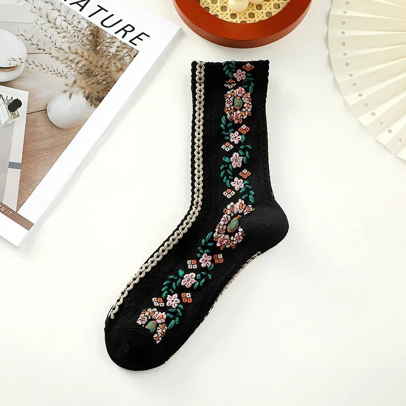 Dark Academia Floral Retro Middle Tube Socks