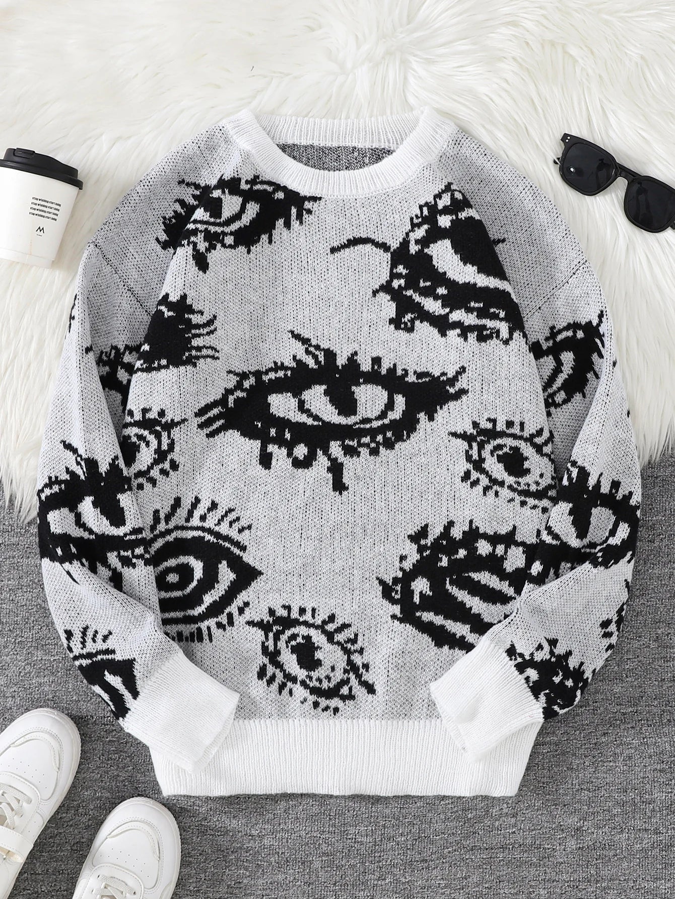 Dark Academia Abstract Eye Sweater - Round Neck