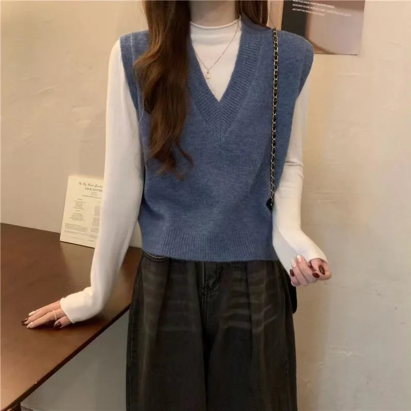 Dark Academia Vintage Knitted Vest - V-Neck Chic