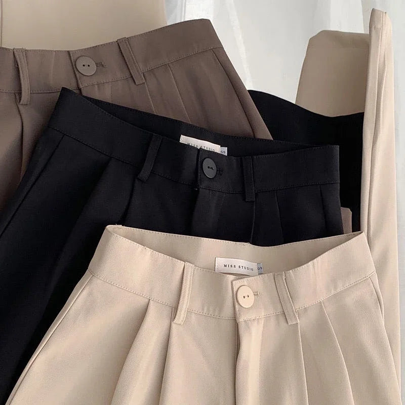 Dark Academia Black Suit Pants - High Waist Office Style