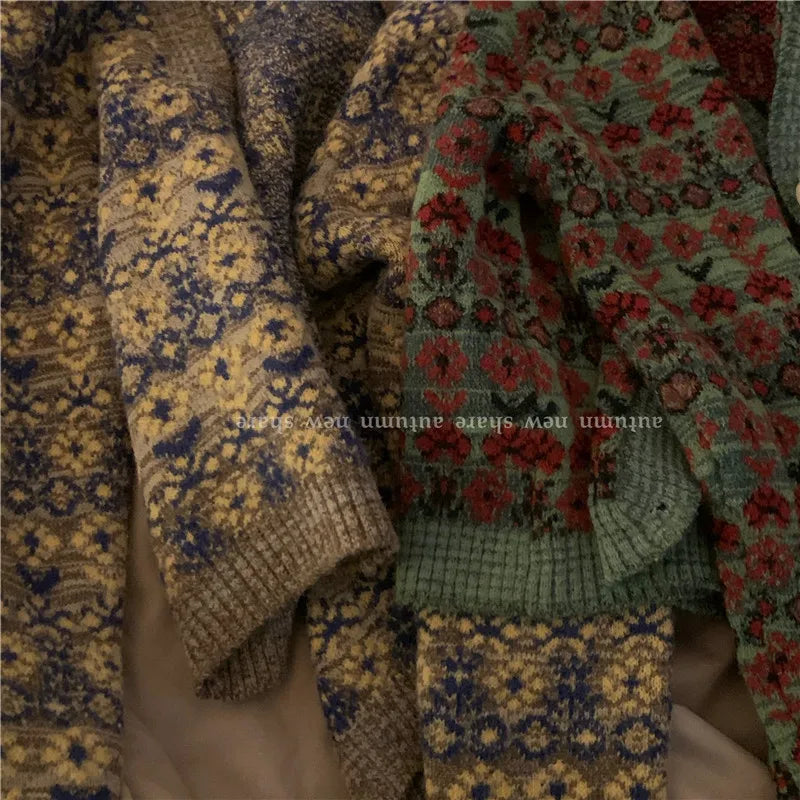 Dark Academia Floral Cropped Cardigan