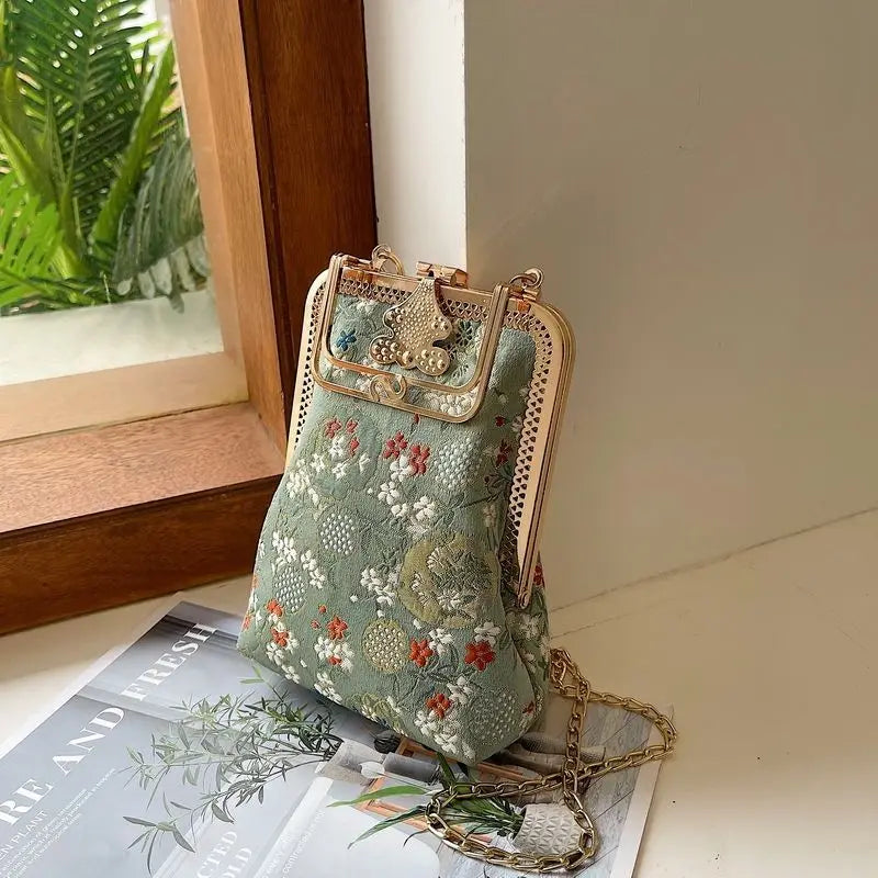 Dark Academia Strawberry Canvas Chain Crossbody