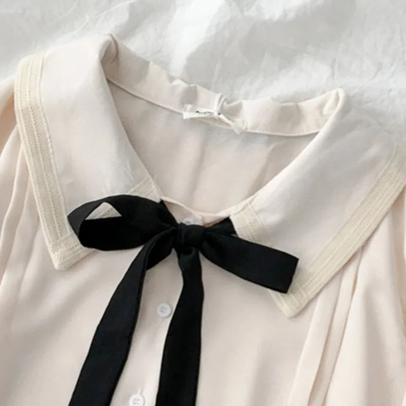 Dark Academia Student Peter Pan Blouse - Soft Sweet