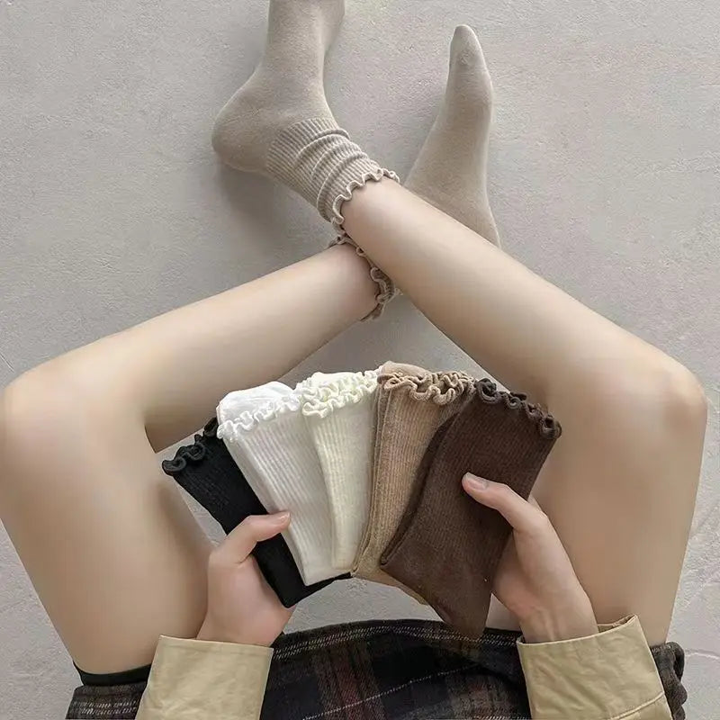 Dark Academia Ruffle Cotton Tube Socks 3-Pack