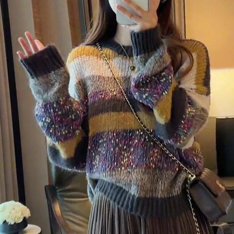 Dark Academia Contrast Striped Sweater - Y2K Chic