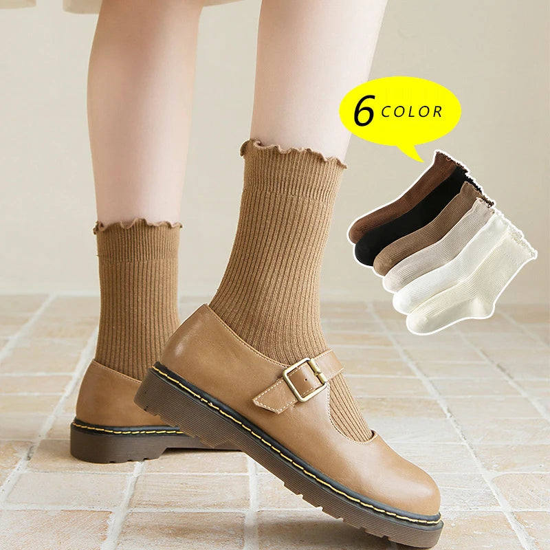 Dark Academia Ruffle Cotton Tube Socks 3-Pack