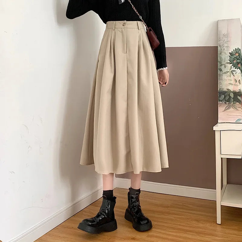 Dark Academia Retro A-Line Skirt - Medium Length Style