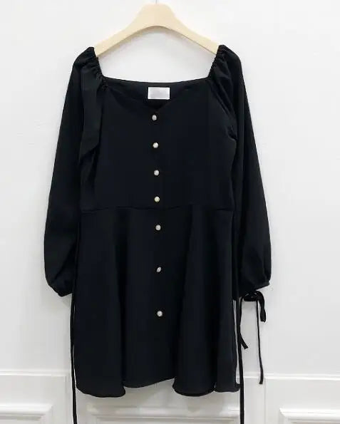 Dark Academia A-Line Mini Dress - Button Vintage
