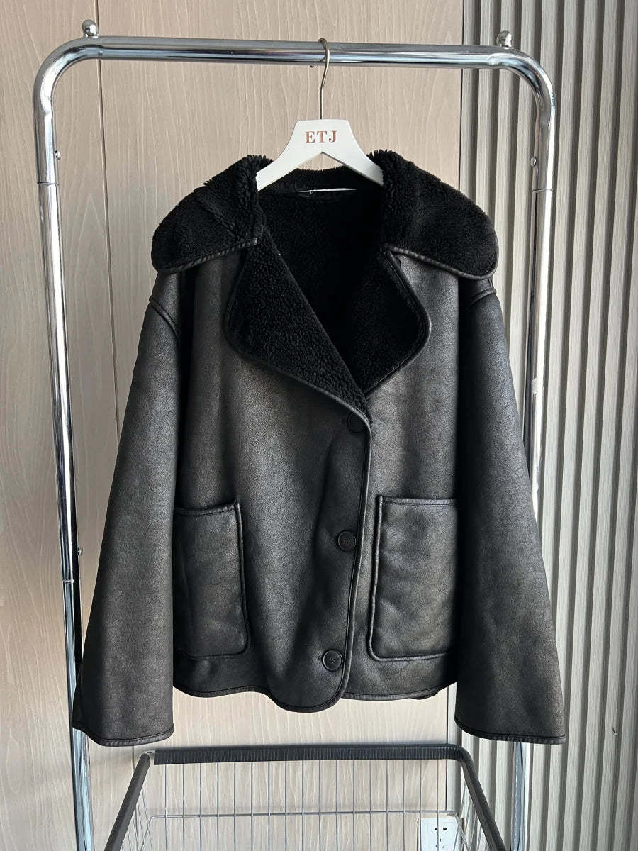 Dark Academia Double Collar Jacket - Oversized