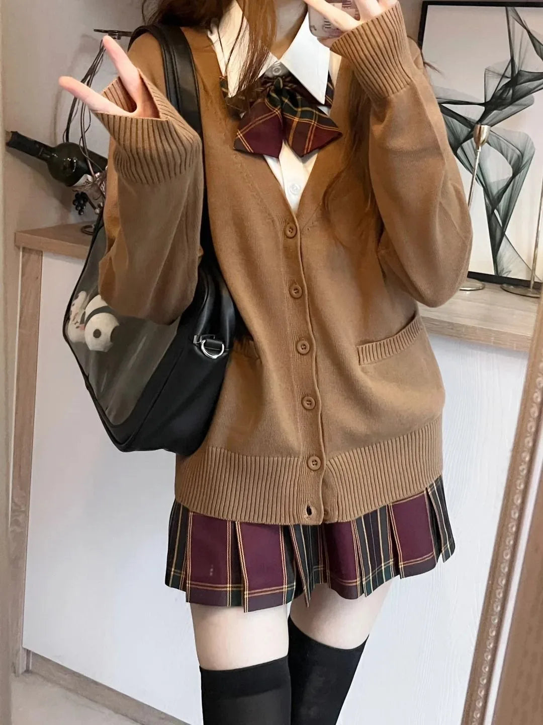 Dark Academia School Cardigan - V-Neck Cotton