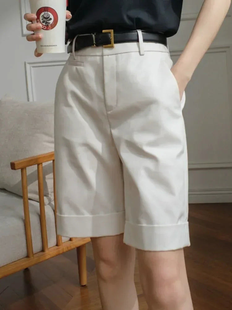 Dark Academia White Office Shorts - High Waist