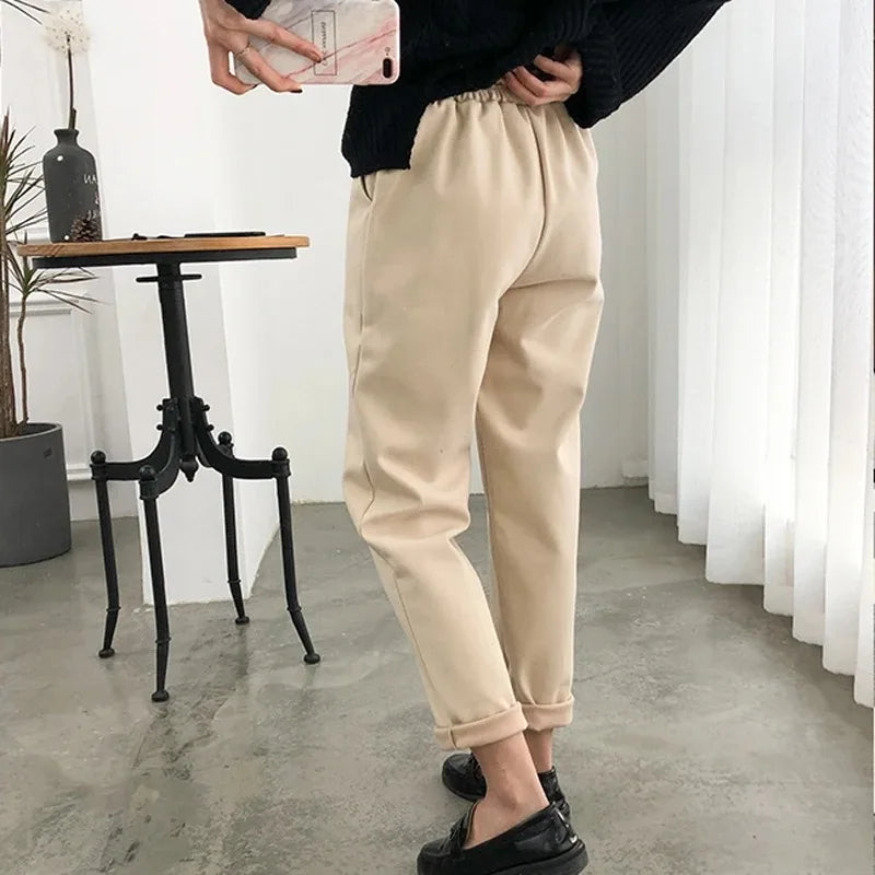 Dark Academia Woolen High Waist Pants - Winter Trousers