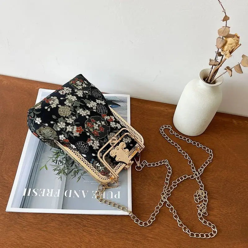 Dark Academia Strawberry Canvas Chain Crossbody