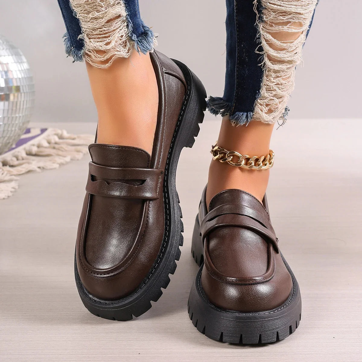 Dark Academia Platform Loafers - British Comfort