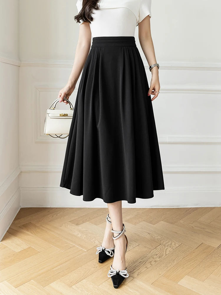 Dark Academia Coffee Midi Skirt - High Waist Elegant Style