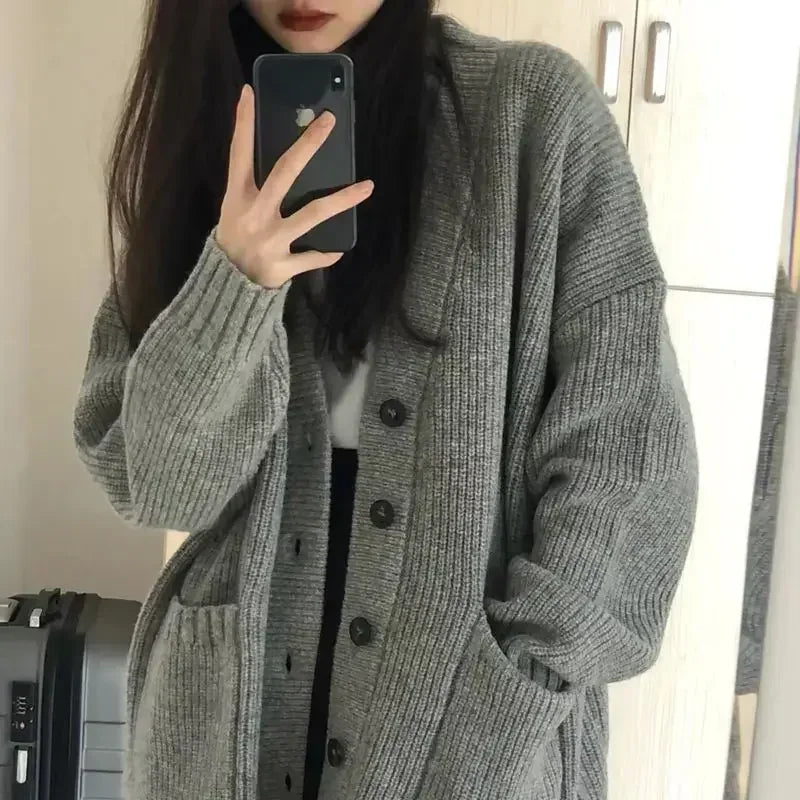 Dark Academia Preppy Knit Cardigan - V-Neck