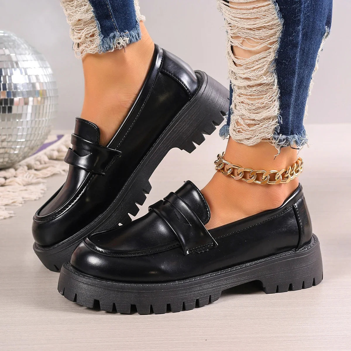 Dark Academia Platform Loafers - British Comfort