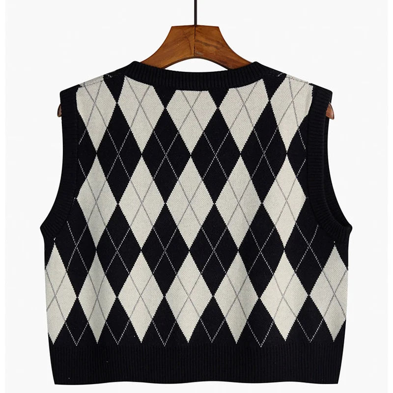 Dark Academia Vintage Plaid Vest - Crop Waistcoat