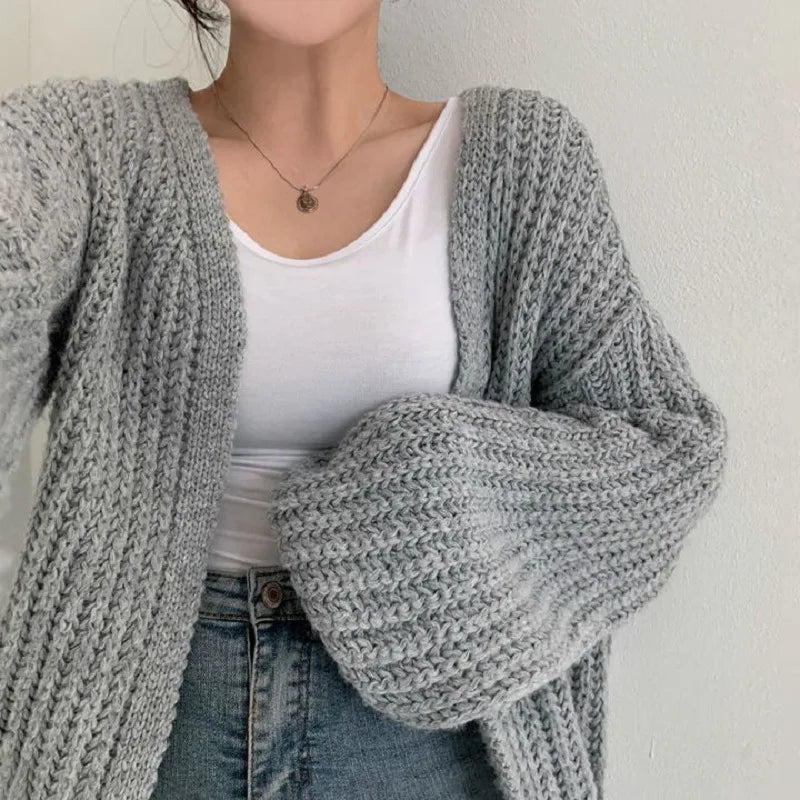 Dark Academia Y2K Cardigan - Lantern Sleeve