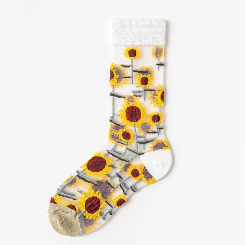 Dark Academia Crystal Glass Silk Mesh Long Socks