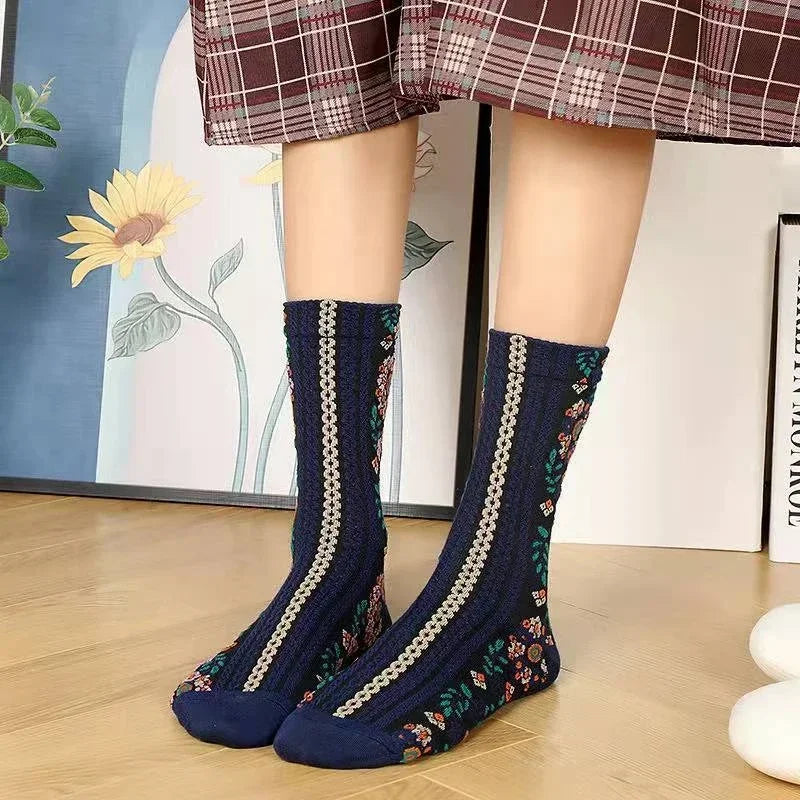 Dark Academia Floral Retro Middle Tube Socks