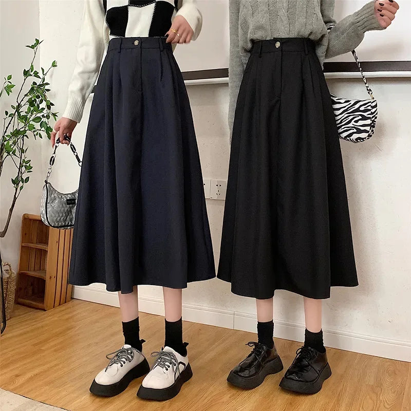 Dark Academia Retro A-Line Skirt - Medium Length Style