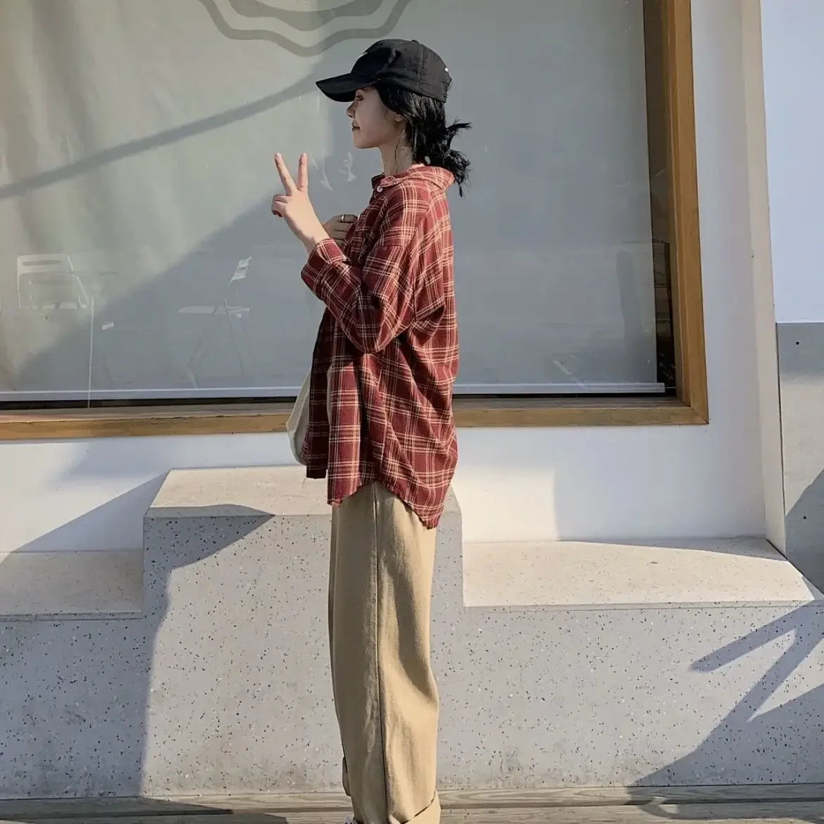 Dark Academia Red Check Shirt - Vintage Plaid