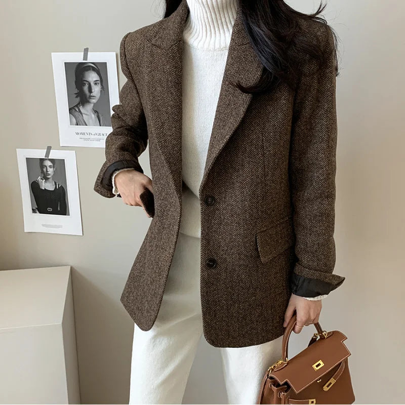 Dark Academia Black Tweed Coat - Woolen Thick