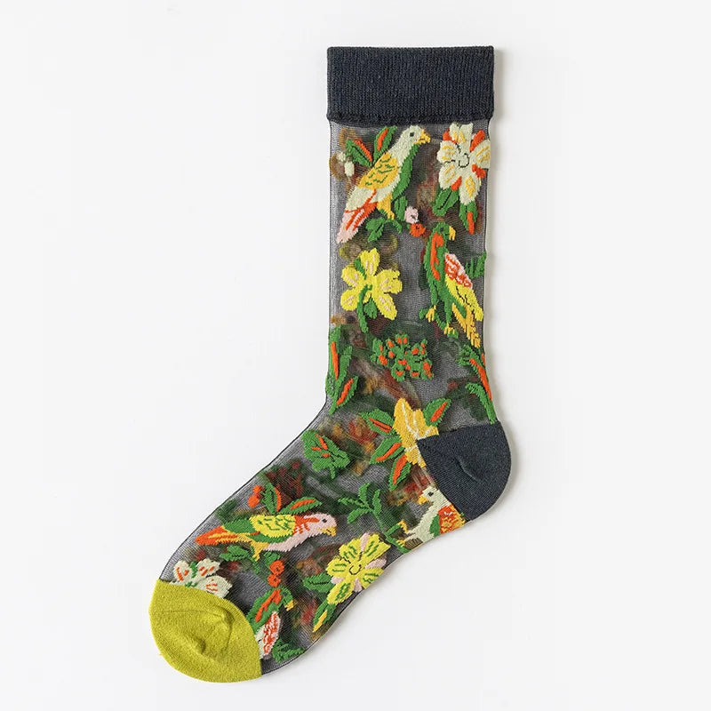 Dark Academia Crystal Glass Silk Mesh Long Socks