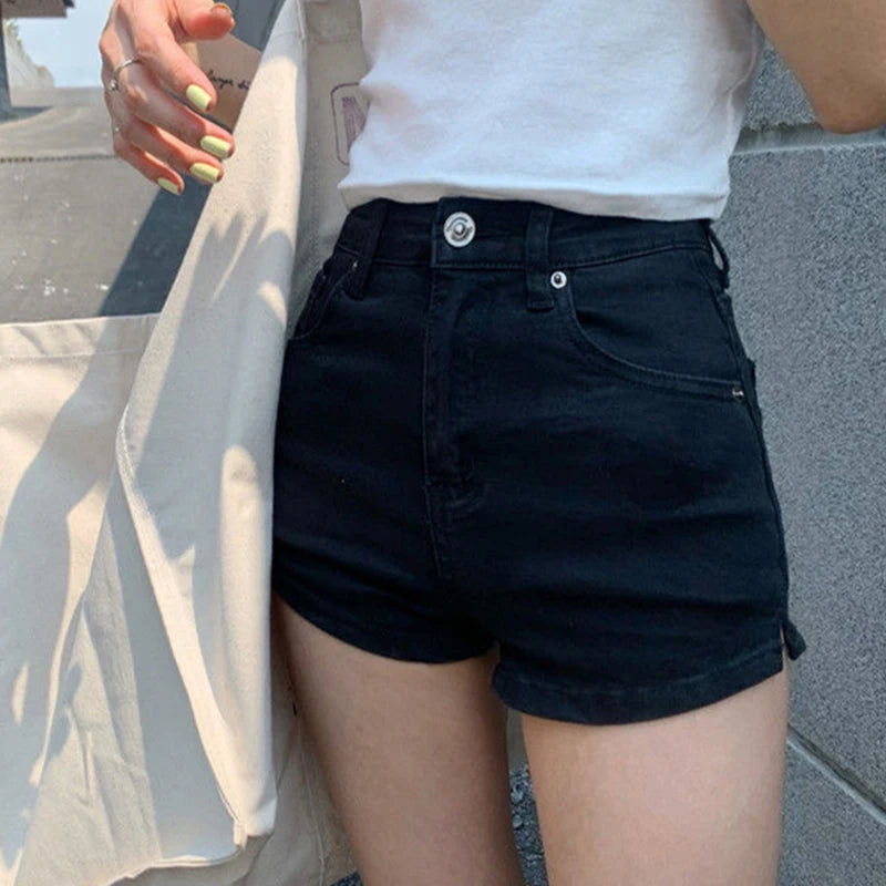 Dark Academia Denim Mini Shorts - High Waist