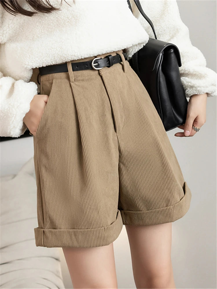 Dark Academia Corduroy Cargo Shorts - Belted