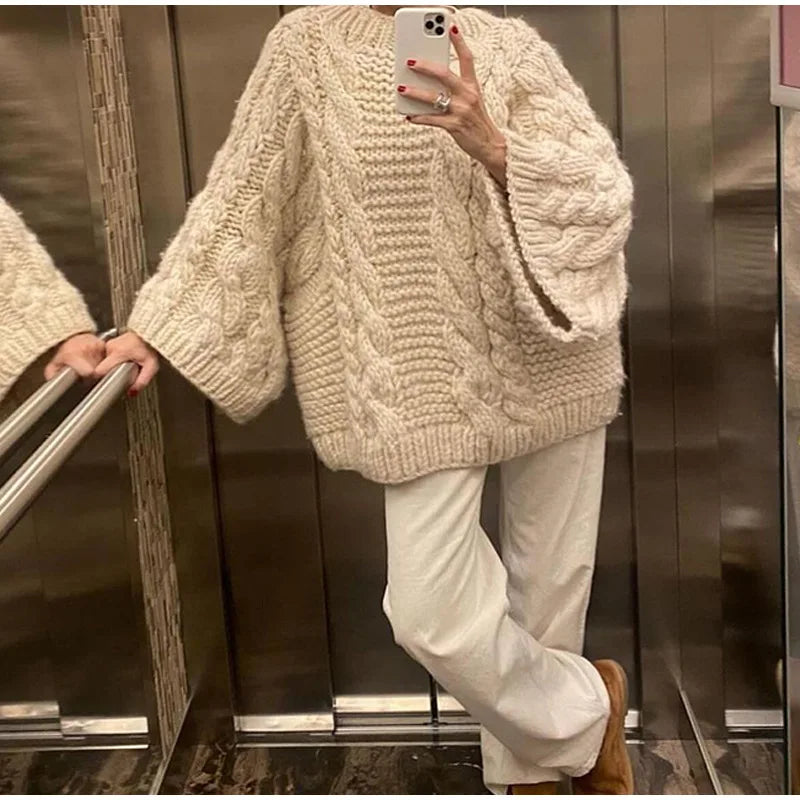 Dark Academia Knitted Sweater - Lantern Sleeve