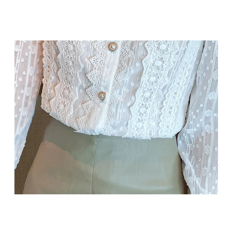 Dark Academia White Lace Blouse - Autumn Long