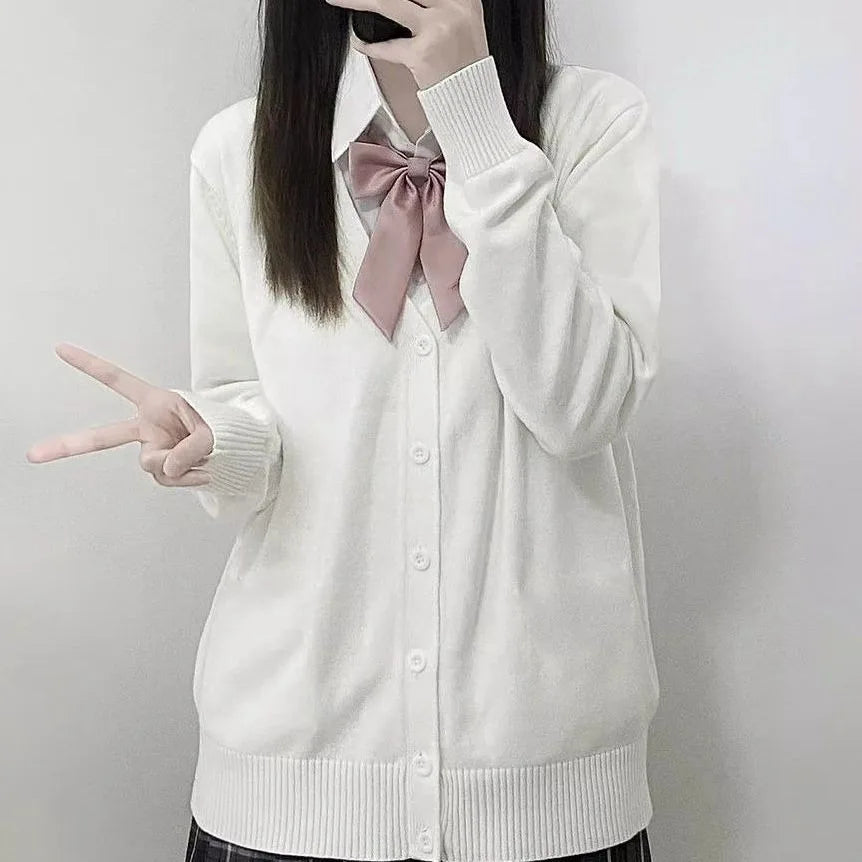 Dark Academia School Cardigan - V-Neck Cotton