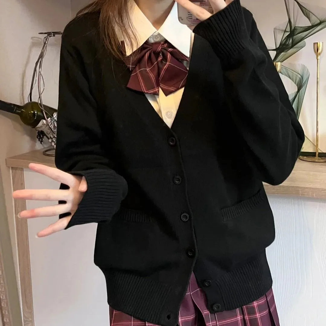 Dark Academia School Cardigan - V-Neck Cotton