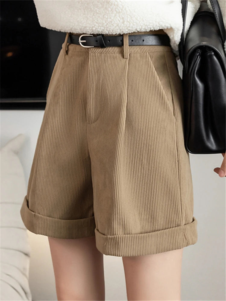Dark Academia Corduroy Cargo Shorts - Belted