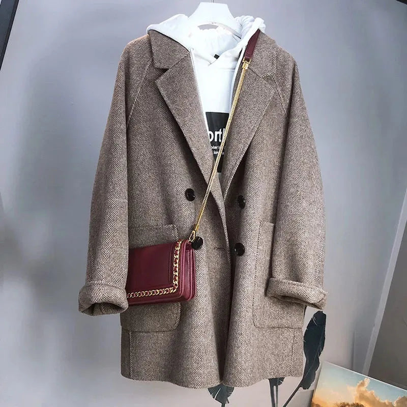 Dark Academia Herringbone Blazer - Cashmere